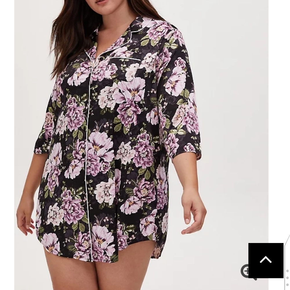 🆕 2X BLACK FLORAL SATIN SLEEP TUNIC SHIRT